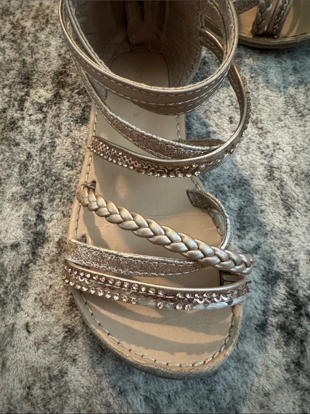 Girls Metallic Braided Strap Sandals - Rose Gold